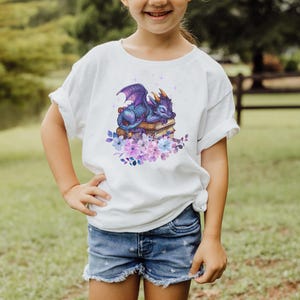 Colorful Kids Dragon Shirt Cute Book Dragon Graphic Tee Fun Birthday Gift for Kids Dragon Birthday Shirt for Boys & Girls Reader Gift