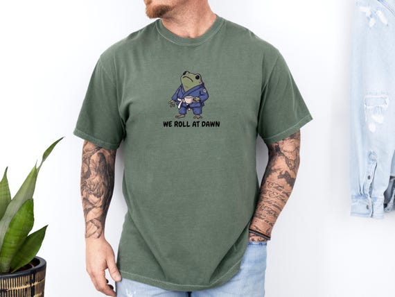 We Roll at Dawn Funny BJJ Shirt, Jiu Jitsu Frog Tee, Comfort Colors BJJ Gift, Grappler Shirt, Funny Jiu Jitsu Gift for Him