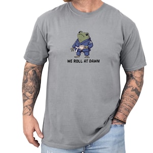 We Roll at Dawn Funny BJJ Shirt, Jiu Jitsu Frog Tee, Comfort Colors BJJ Gift, Grappler Shirt, Funny Jiu Jitsu Gift for Him Granite