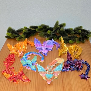 3D‑gedruckter, beweglicher Edelstein‑Drache | Geflügelter Flexi‑Drache mit Drachenei
