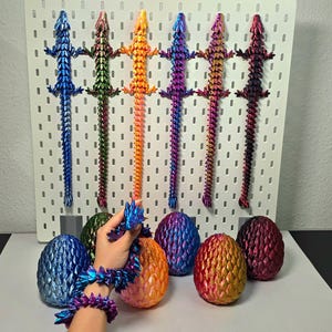3D-gedruckter Edelstein-Drache als Flexi & Deko | Beweglicher Gelenk-Drache mit Drachenei