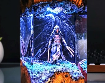 Dark Sith Warrior Resin Lamp – RGB Lightsaber Night Light, Sci-Fi Gaming Room Decor, Handmade Epoxy Wood Lamp, Gift for Him