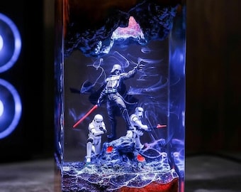 S.tar W.ars Resin Lamp Diorama, Kylo Ren LED Light Box Gift for Fans, Handmade Galaxy Scene Decor, Christmas gift to him, Galaxy wars