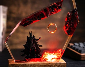 Diorama Ring of Flame Resin Lamp, Custom Dark Ring night light, gaming decor, Lord Ring resin night light, Mother's day Gift, Gift for him