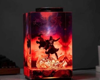 Da.rth va.der Diorama Harzlampe, handgemachtes Star W.ar Nachtlicht für Ihn, Schwert Lichtschwert für Gaming Dekor Raum, einzigartiges Geschenk für Ihn