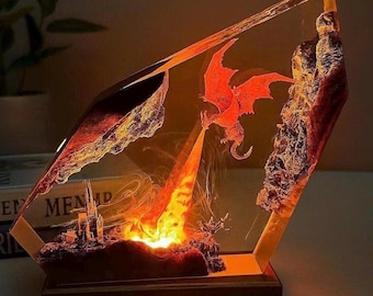 Fire Dragon Resin Lamp, Dragon Legend, Dragon figures, Dragon statue, Chirstmas gift, unique night lamp, Halloween room decor, spooky gift