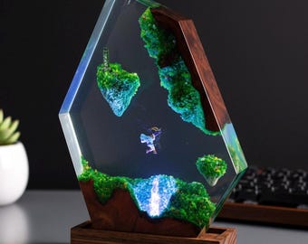 Custom Resin Zel.da Lamp Sky Island Night Light with Master Sword Handmade Wood & Epoxy Night Light, Gaming Desk Decor, Mother's day gift