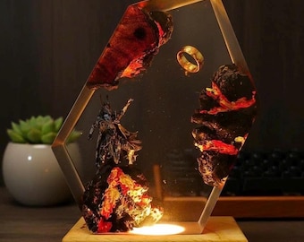 Dark Lord Resin Night Lamp – Fantasy Ring of Power Diorama, Epoxy Art Lamp, Handmade Night Light, Unique Gift for Fantasy Lovers, Valentine