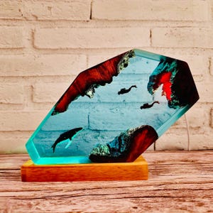 Divers and Whale Shark Night Light, Ocean Lamp, Epoxy resin lamp, Christmas Gift, Valentine Idea Gift Gift for Kids Home Decor Birthday Gift