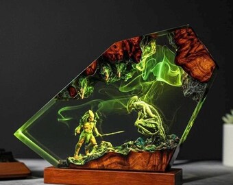 Space monster battle resin lamp,Alien Space Monster Light,Handmade Sci-Fi Decor,Unique Movie Fan Gift,Epic Collector Room Accent,  Xmas Gift