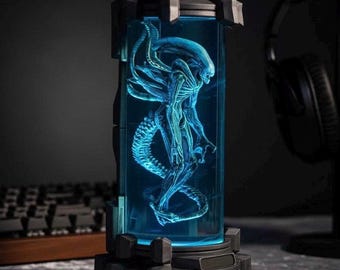 Lámpara de resina Diorama Xeno.morph, lámpara epoxi Ali.en, luz nocturna personalizada de Star Wars, lámpara de mesa, regalo de Navidad para él, decoración de videojuegos, idea de regalo