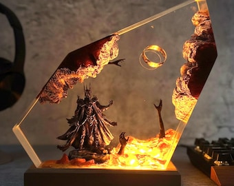 Diorama Dark Ring Resin Lamp, Custom Epoxy Resin Lamp, Handmade Resin Night Light, Lighting Home Decor,Farther day Gift Idea, gift for him