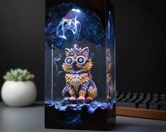 Princess Donut Resin Lamp, Dungeon Crawler Carl Cat Figure, Grand Champion Tortie Queen Night Light, LitRPG Book Lover Gift, Artisan Resin