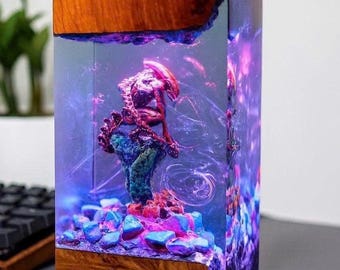 Alien Inspired Biomechanical Resin Lamp, Diorama Space monster resin night light, Sci Fi Night Light Decor, Valentines Gift, Unique Gift