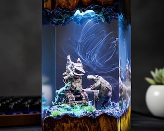 T-Rex Dinosaur Resin lamp, Custom lamp , Handmade Dinosaur Resin Lamp, Dinosaur Figure, Gift for Dinosaur Fan, Farther Day gift, gamer gift