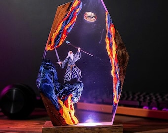 Grey Wizard and Ring Epoxy Lamp, Wizard Rings Night Light, Personalized Gift, Unniversary Gift for him, Unique Decor Lamp, Unique Lamp Gift