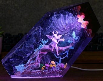 Custom Ori Resin Lamp, Ori and the Blind Forest Night Light, Handmade Epoxy Diorama Fantasy Lamp, Personalized Gift