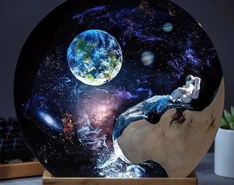Astronaut Galaxy Resin Lampe, handgemachtes Epoxy Nachtlicht mit Erde, Space Schreibtisch Decor, personalisiertes Geschenk für Freund, einzigartiges Geschenk für Kinder