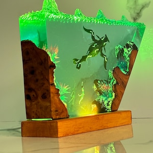 Regalo de regreso a clases, lámpara de resina, lámpara de resina oceánica, lámpara de madera, madera de resina rústica, pantalla de luz hecha a mano, idea de regalo, luz de noche de galaxia.