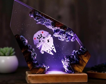 Interstellar resin lamp, Chrismas Gift 2025, Space Galaxy Resin Lamp,Wood & Epoxy Night Light, Epoxy Night Lamp for Spacecraft, gift for Son