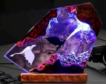 Handmade Dragon Couple Resin Lamp, Fantasy Love Light Sculpture, Romantic Night Light Gift for Him or Her, Unique Gift, resin art, gift idea