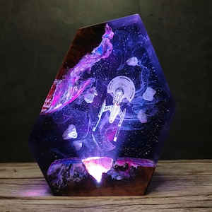 Handcrafted Resin Starship Night Light, Inspired by USS Fictional starship Resin Lamp, Sri-Fi Decor For Fans, Halloween Gift For Son