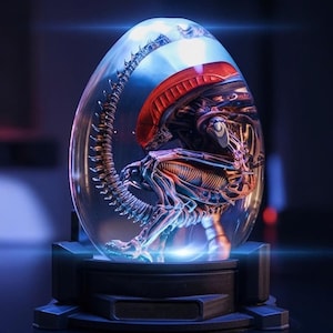 Alien Resin Lamp, Sci-Fi Night Light, Xenomorph Egg Figure, Unique Geek Gift, Futuristic Home Decor, father's day gift, gift for him