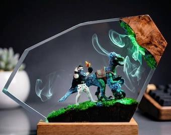 Dungeon Crawler Carl Resin Lamp, Carl and Mongo the Dinosaur Diorama, Princess Donut Fan Gift,  Handmade Crawler Night Light, LitRPG Gift