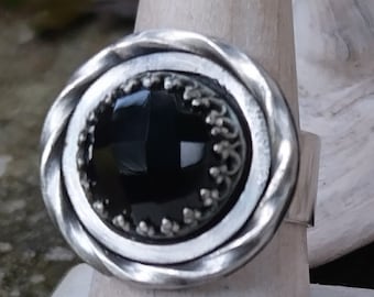 Oxidized Sterling Silver Black Spinel Ring - Handcrafted Statement Jewelry