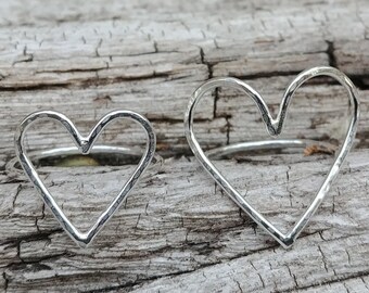 Sterling silver open heart ring // Silver heart ring // Choose large heart or small heart ring // Personalized gift