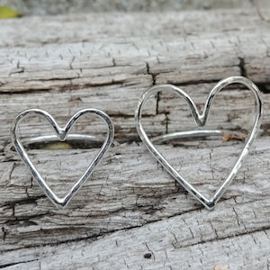 Sterling silver open heart ring, Silver heart ring, Choose large heart or small heart ring, Personalized ring