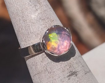 Aurora Opal ring // Sterling silver opal ring // Magical aurora opal colorful ring