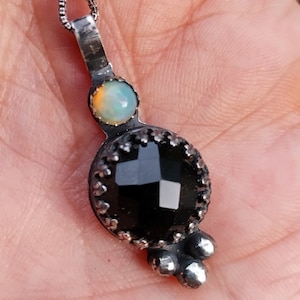 Opal pendant, Black spinel oxidized pendant with Ethiopian Opal