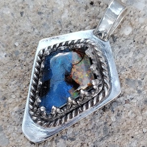 Monarch Opal pendant, Sterling Opal pendant, Blue opal necklace