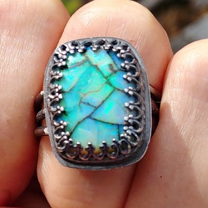 Opal Statement ring, Sterling silver Monarch opal ring