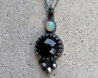 Black spinel oxidized pendant with Ethiopian Opal