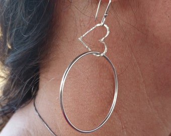 Sterling silver heart hoop earrings // Hoop earrings // Heart earrings