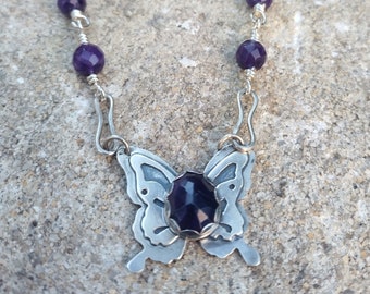 Amethyst butterfly necklace // One of a kind // Sterling butterfly // Butterfly Statement necklace