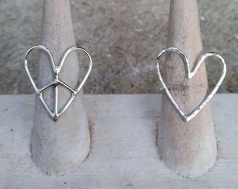 Peace and Love Open heart ring Sterling silver heart ring // Gift for friend // Friendship ring