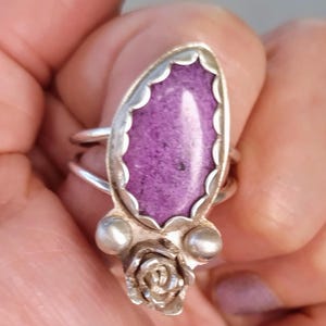 Sugilite sterling rose ring, Choose your ring, Sterling silver and Sugilite statement ring or Sugilite and Black onyx ring