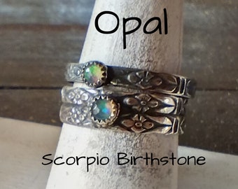 Ethiopian Opal ring // Choose your ring // Darkened Silver gemstone ring // stacking ring