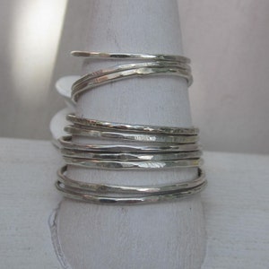 Hammered sterling silver band, Skinny stacker ring