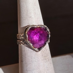 Amethyst heart sterling silver ring