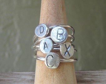 Personalized Sterling Silver Initial Ring: Hand Stamped Monogram