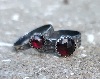 Garnet Stacker ring // Choose your band // Double or Single width // Darkened Silver gemstone ring // Build your ring stack