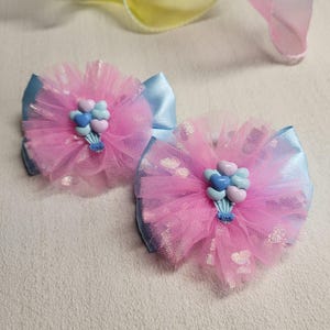 Rosa und blaue Mädchen Schleifen, Baby Schleife, Kleinkind Schleifen, handgemachte Schleifen mit Luftballons, Haarschmuck, Geschenkidee für Geburtstag, Haarclip, Haarnadel