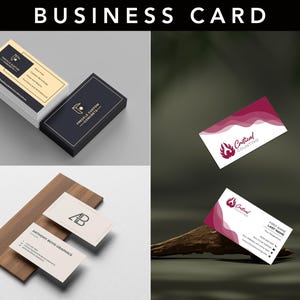 May include: Image of business cards with various designs. One stack features a gold and navy blue design with the text "FRECKLE CUSTOM CONCRETE". Another card has a burgundy wave design with the text "Critical Counting". The text "BUSINESS CARD" is at the top.