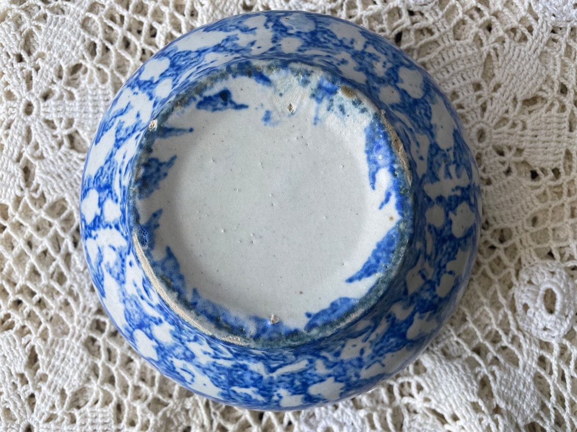 Antique Blue and White Spongeware/sponge Ware Bowl Etsy