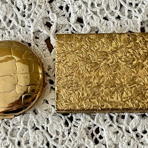 Vintage Lot of 2 Gold Toned Metal Compacts/Estee Lauder?/Helen Rubinstein