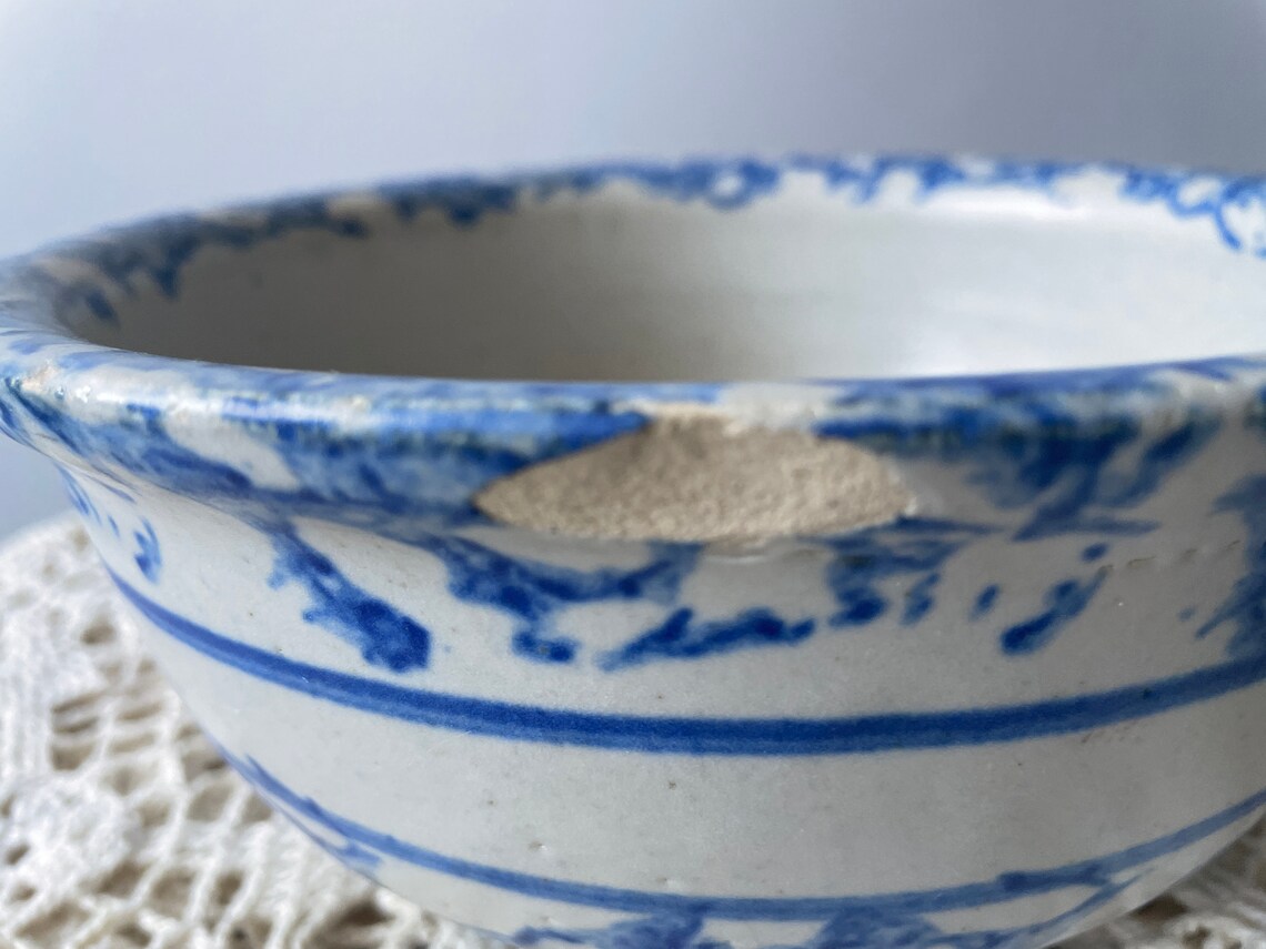 Antique Blue and White Spongeware/sponge Ware Bowl Etsy